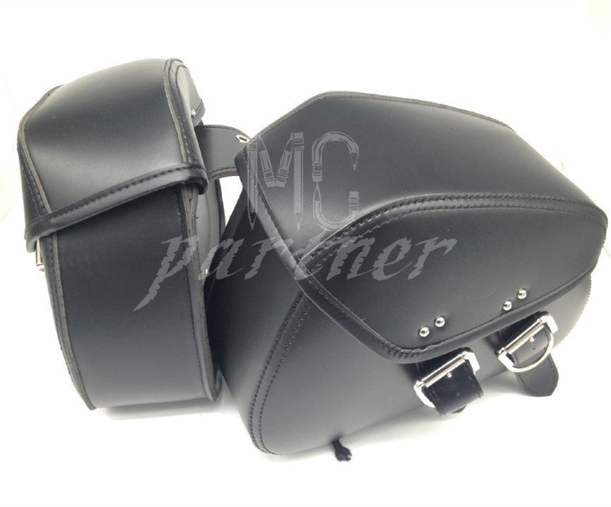 Pair Black PU Leather Luggage Bags Motorcycle Saddlebags Saddle Bags Pouch Bag Q