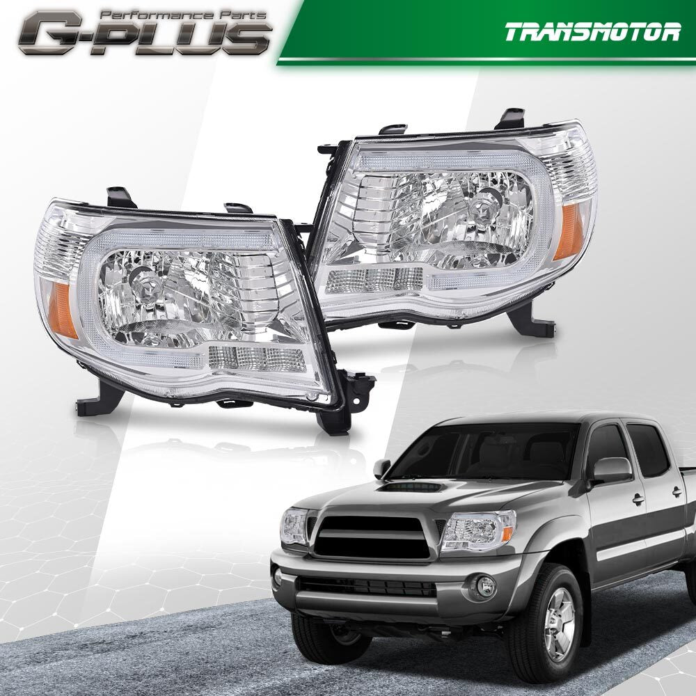 Fits 2005 - 2011 for Tacoma Clear LED Tube Headlights Clear/Amber - v