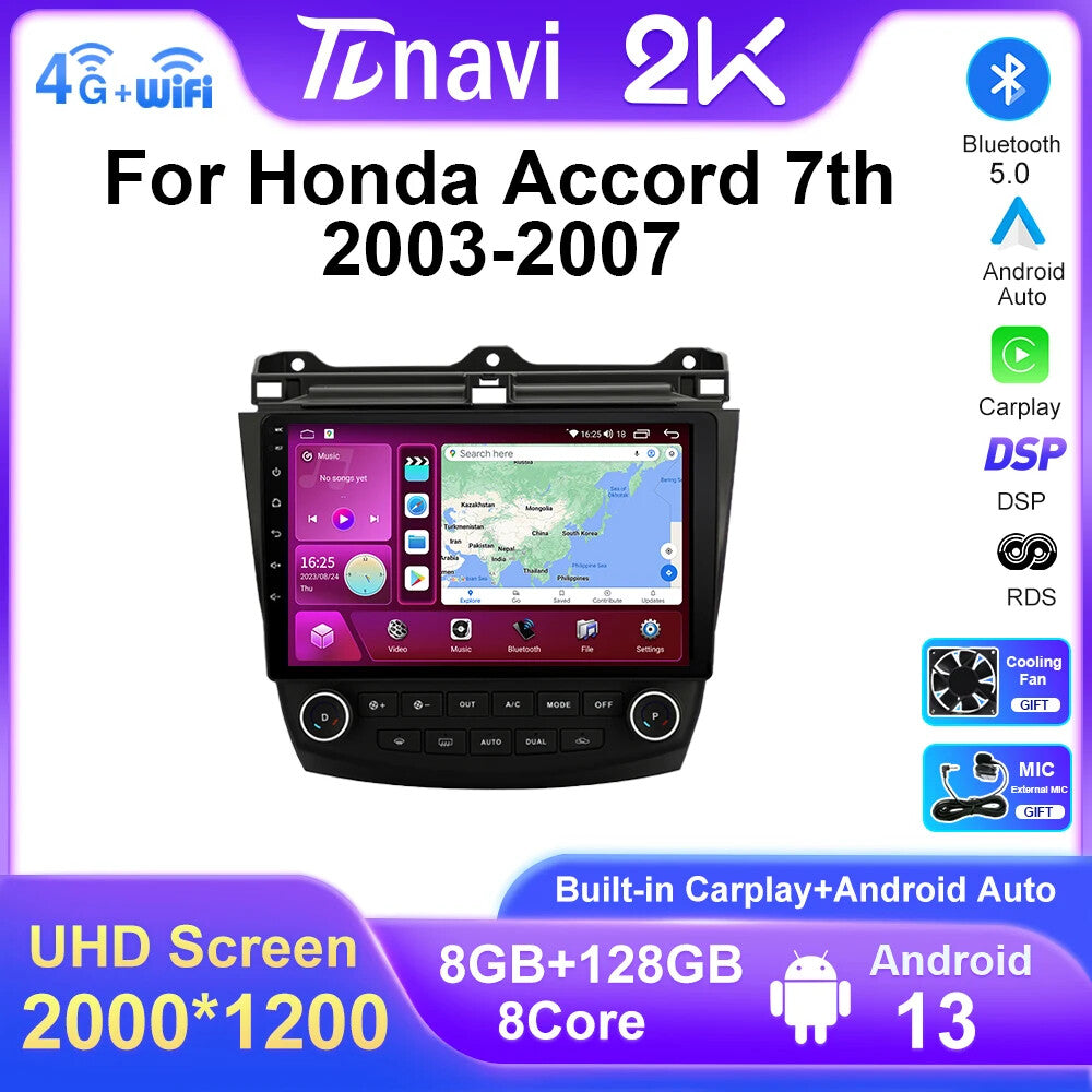for Honda for Accord 7 2003-2007 Car Radio CarPlay Android GPS Multimedia Screen