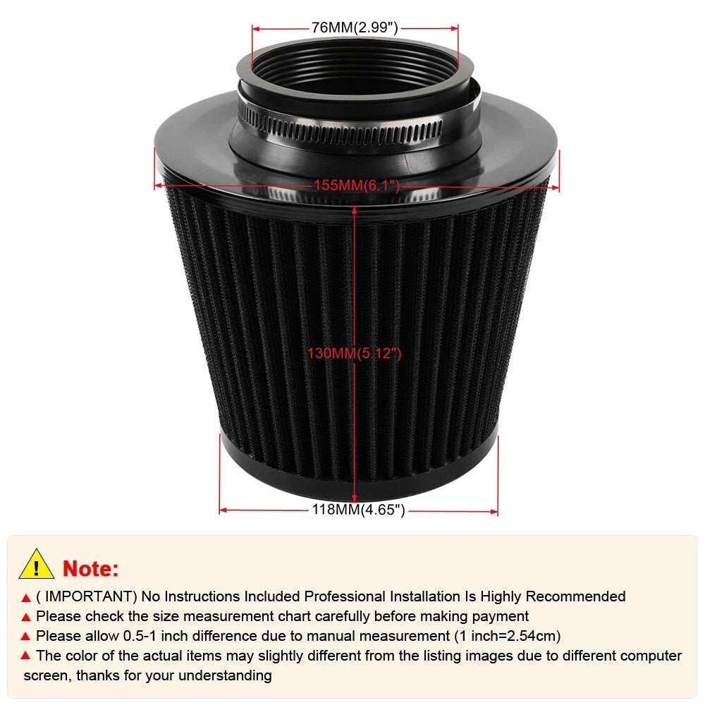 Universal 100mm High Flow Inlet Cold Air Intake Cone Replacement Dry Air Filter