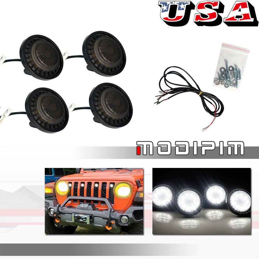 For 07-18 for Jeep for Wrangler 4pcs White DRL Driver Front Grill LED Light Black Lens - v