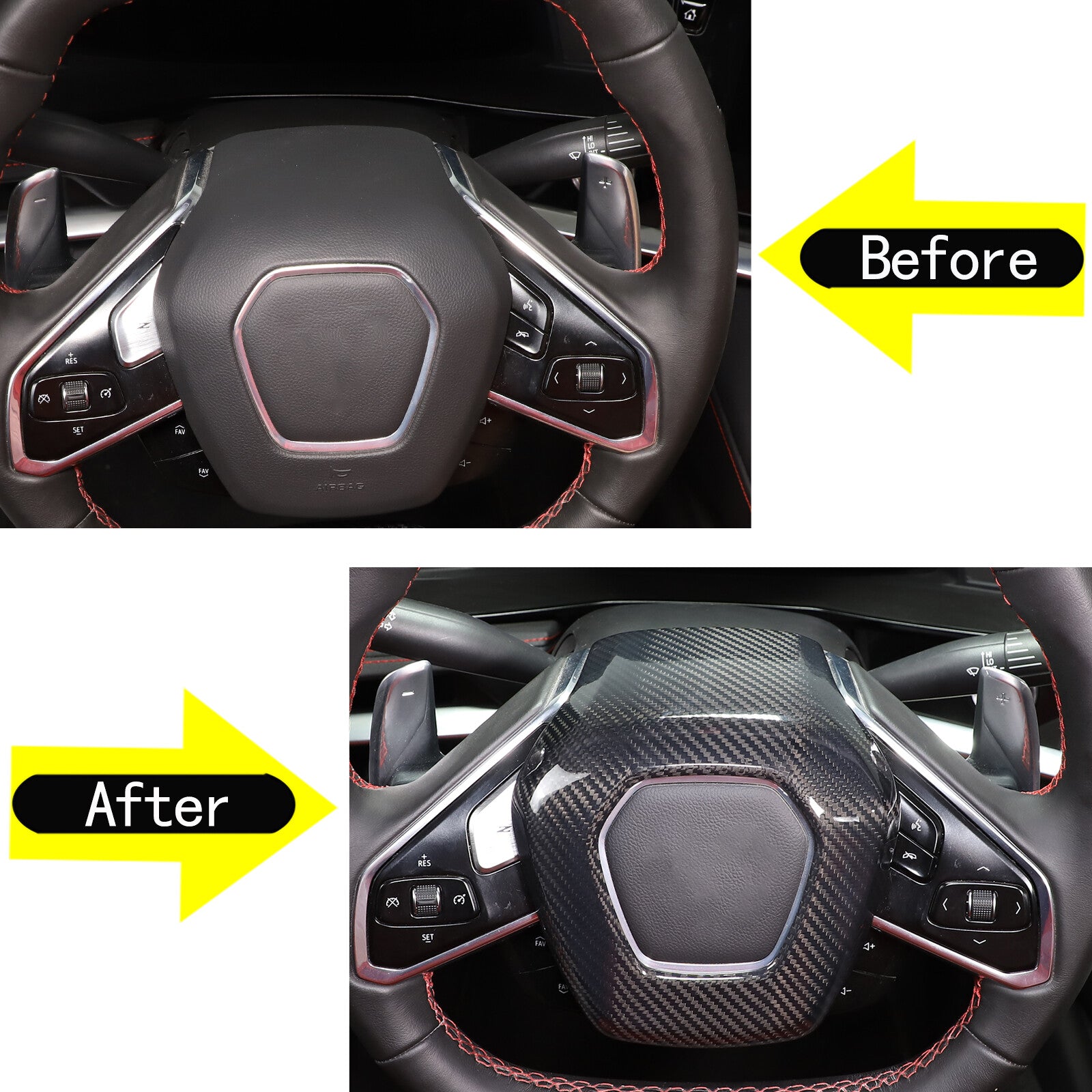 Carbon fiber inner steering wheel center wrap cover for Corvette C8 2020-23- n