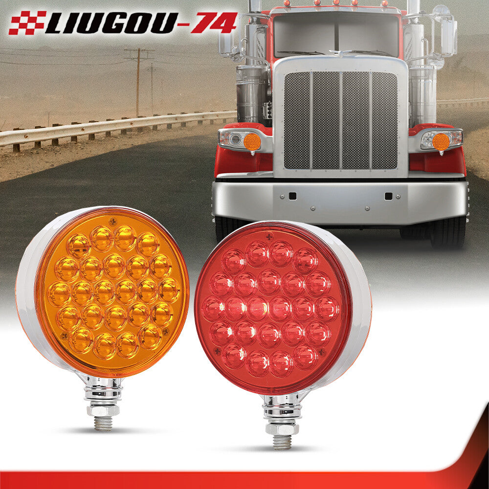 2x 48 Led for Amberred Pedestal Fender Brake Turn Signal 4 Inch Round Double Sided - v