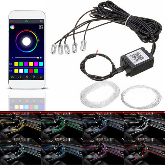 Bluetooth Phone APP Contro CarRGB LED Door Dash Ambient Light EL Wire Neon Strip