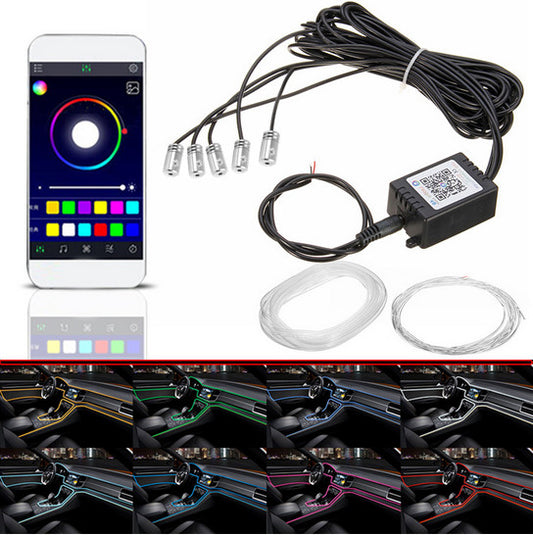 Bluetooth Phone APP Contro CarRGB LED Door Dash Ambient Light EL Wire Neon Strip