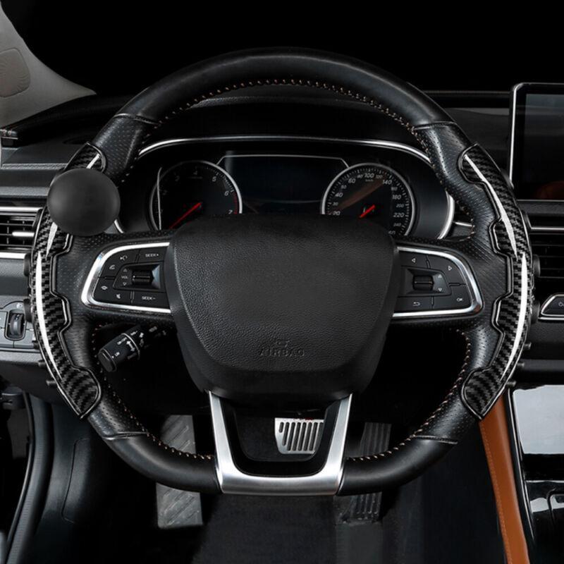 Carbon fiber car steering wheel cover with auxiliary supercharging, 38 cm universal - n