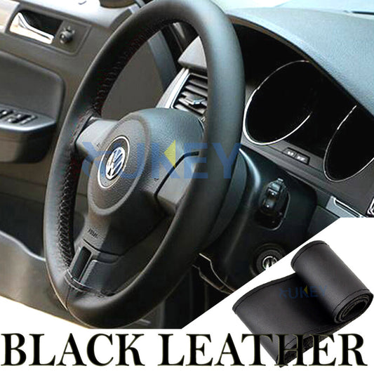 Steering wheel cover black steering wheel protector car steering wheel cover leather lace-up 37-38 cm Q