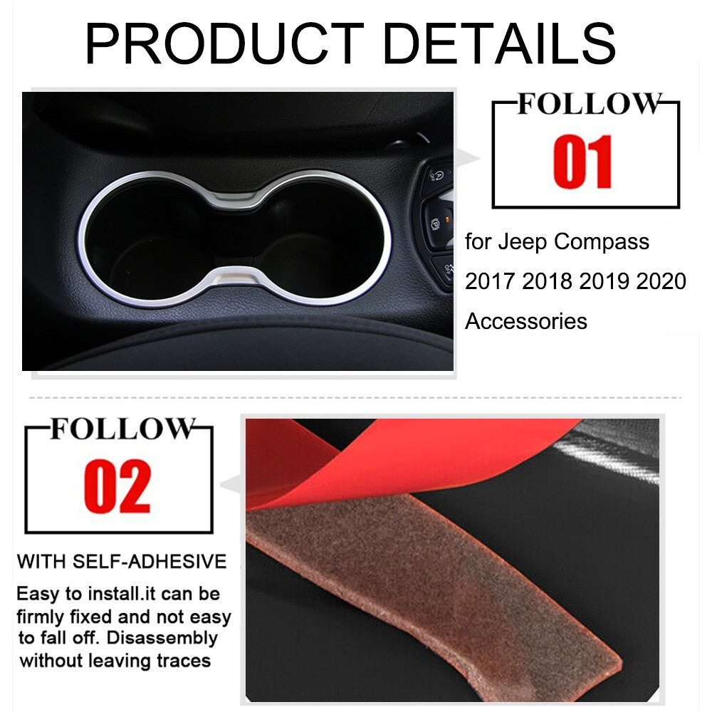 Silver ABS Front Water Cup Holder Frame Cover Trim for Jeep Compass 2017-2020