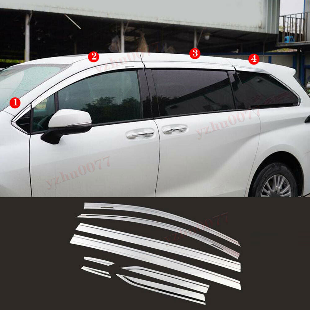 For 2021-2023 for Toyota for Sienna Chrome Car Window Visor Vent Shade Sun Rain Guard 8X