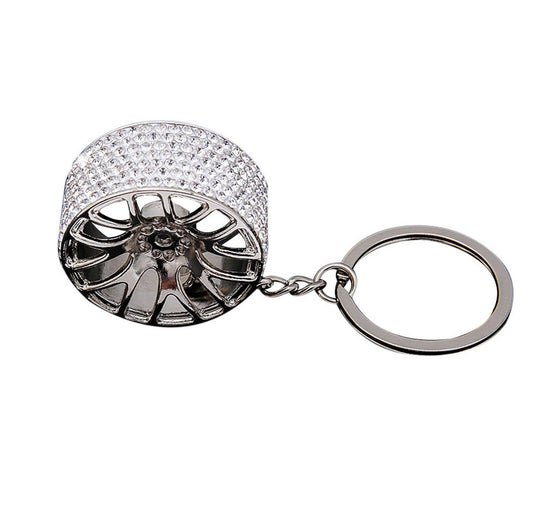 Crystal rhinestone silver car wheel ring keychain key ring gift accessories