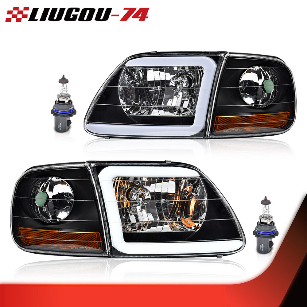 Fits 1997-04 Expedition LED DRL Headlights and Corner Lights Black/Clear - v