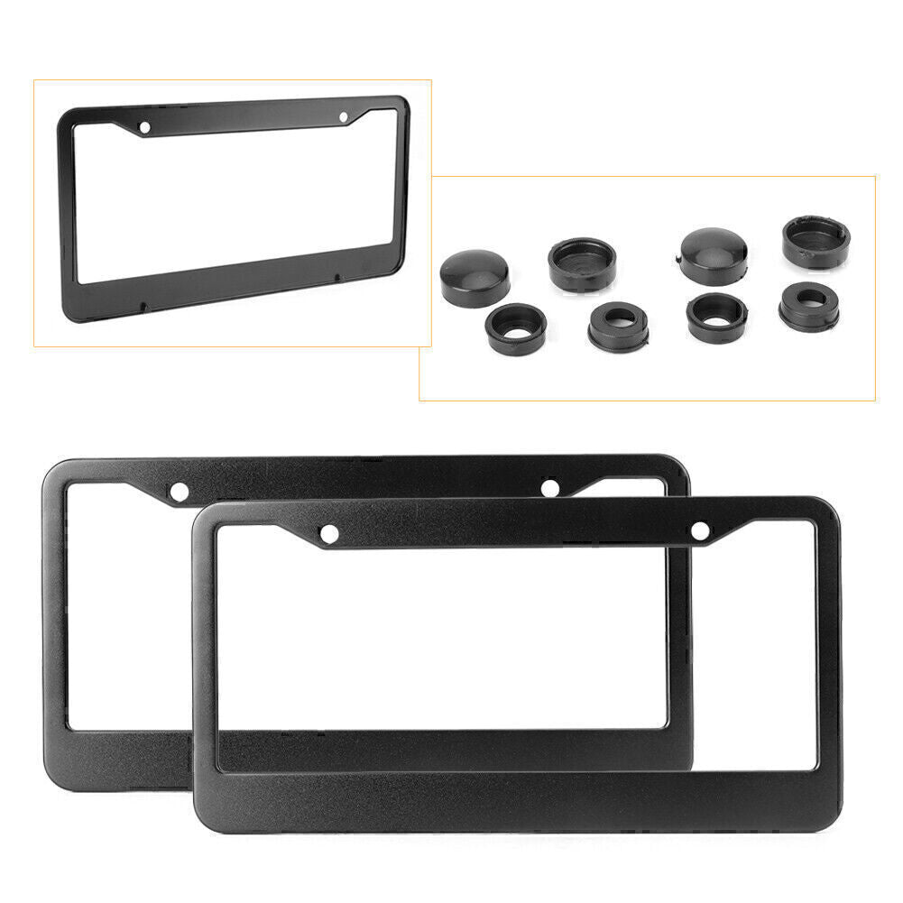 Metal License Plates Frame Tag Cover Screw Caps Stainless Steel Car Black 2PCs Q