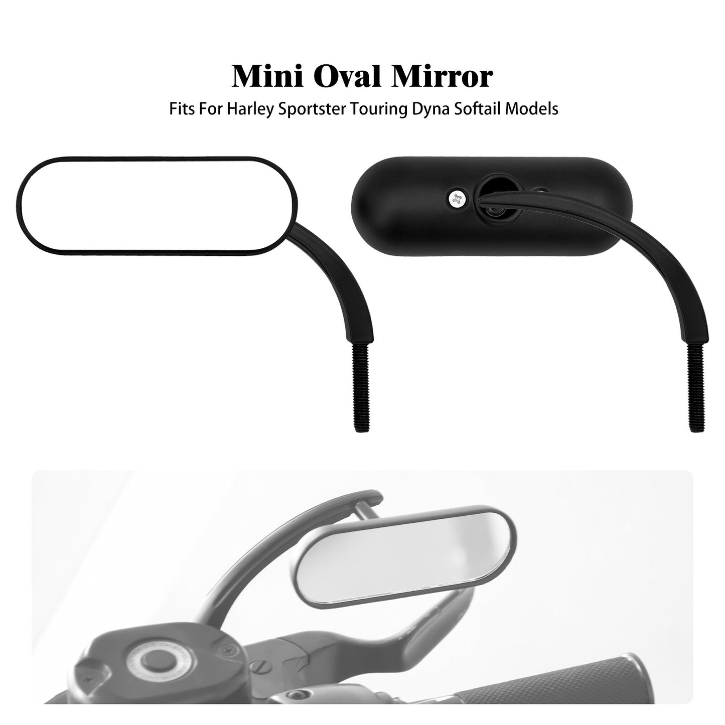 Matte Black for Mini Oval Side Mirror for Harley Road King Street Glide Softail Dyna Q