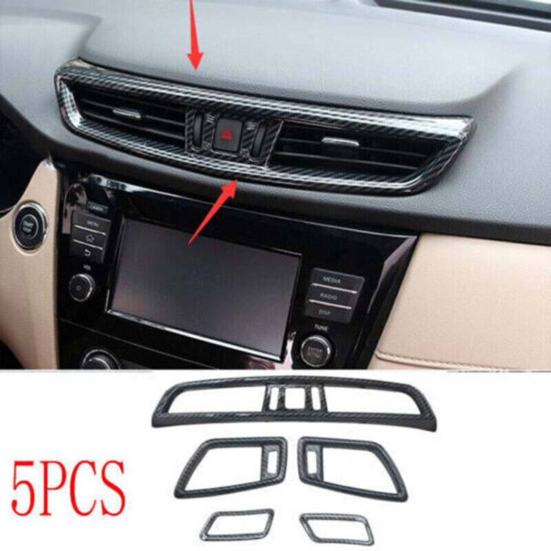 for Nissan Rogue 2014-2020 Carbon Fiber ABS Dashboard Air Outlet Cover Trims Kit