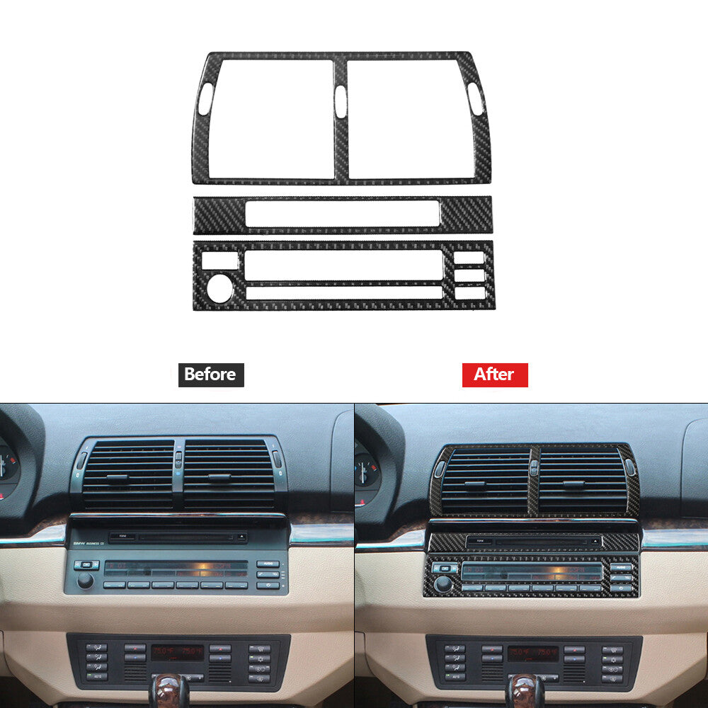 3X Carbon Fiber CD Control Panel Trim for BMW X5 2000-2006