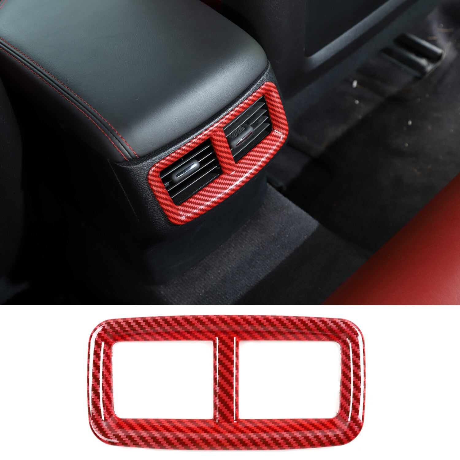 for Dodge for Challenger 2015-2022 Rear Console Air Vent Cover Trim Red Carbon Look