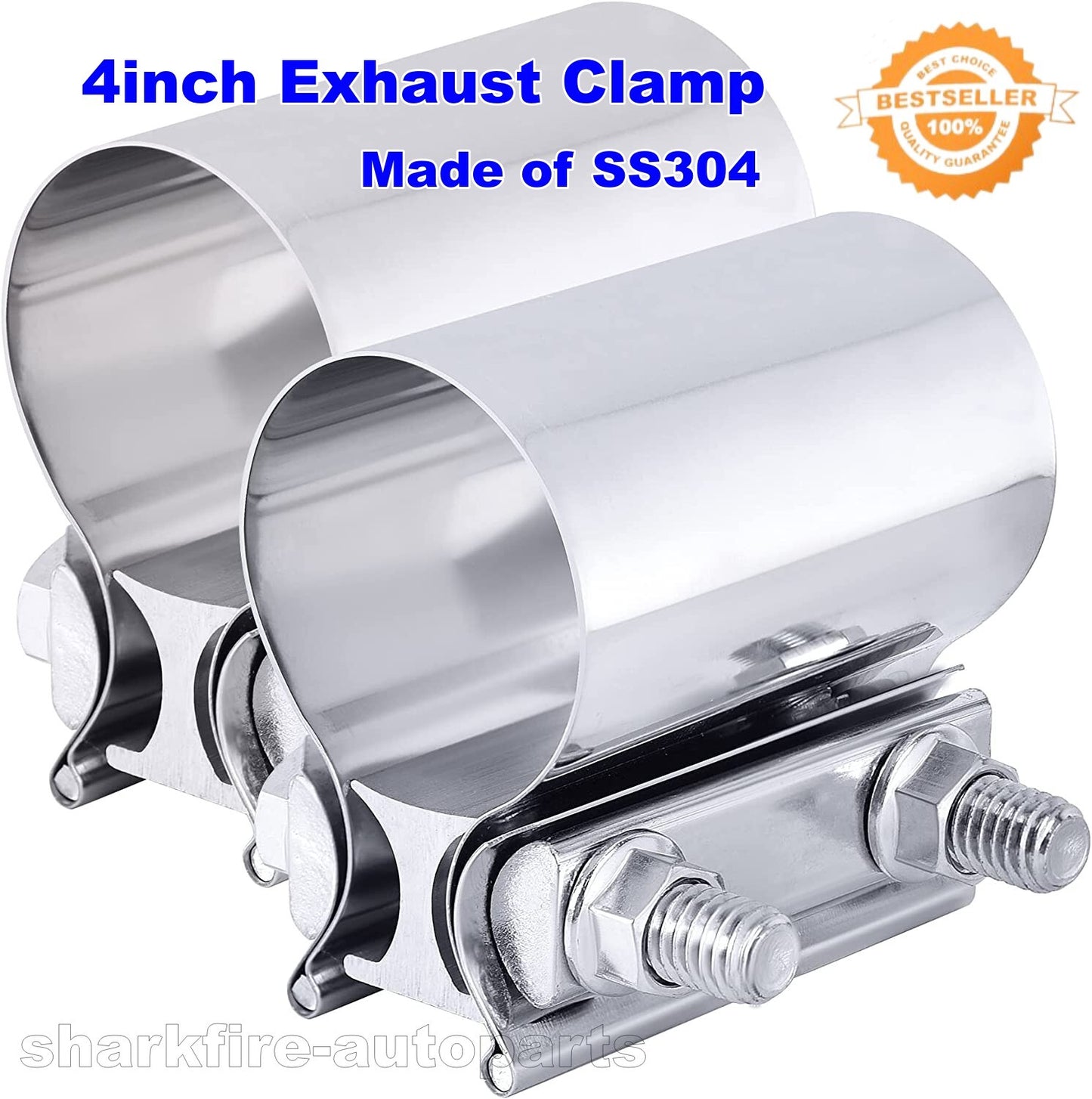 4-inch Butt connector with clip exhaust sleeve, stainless steel 2-piece exhaust clip