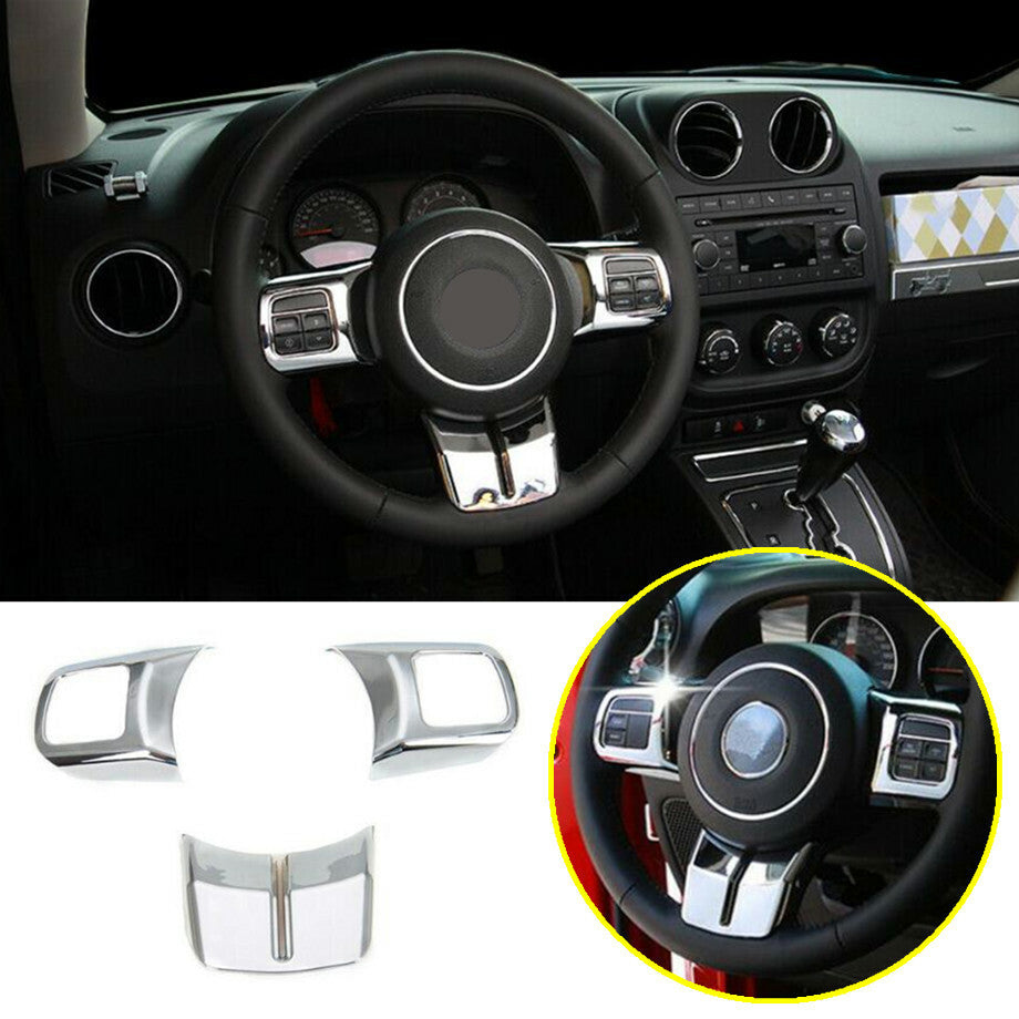 For 2011-2017 for Jeep for Wrangler JK ABS Chrome Interior Steering Wheel Cover Trim 3P v