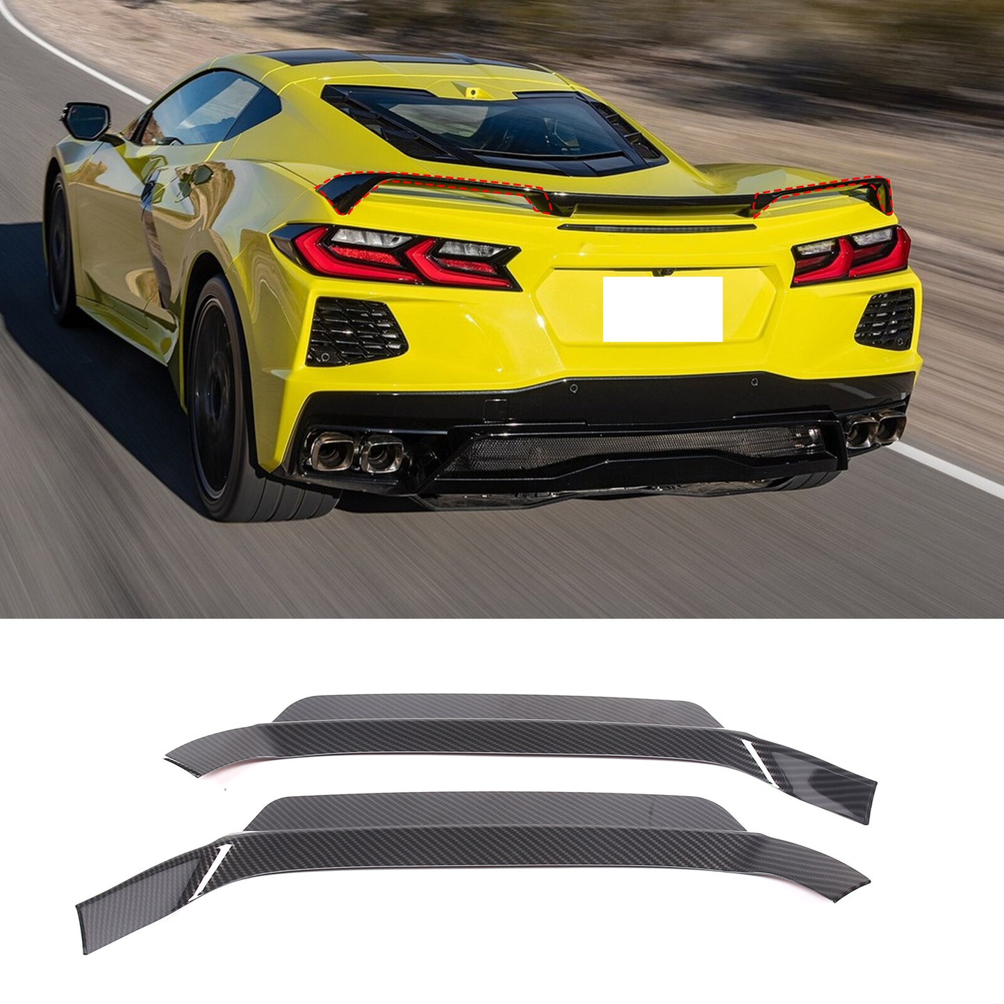 ABS carbon fiber rear wing slats, extended winglets for Corvette C8 2020-2023. n
