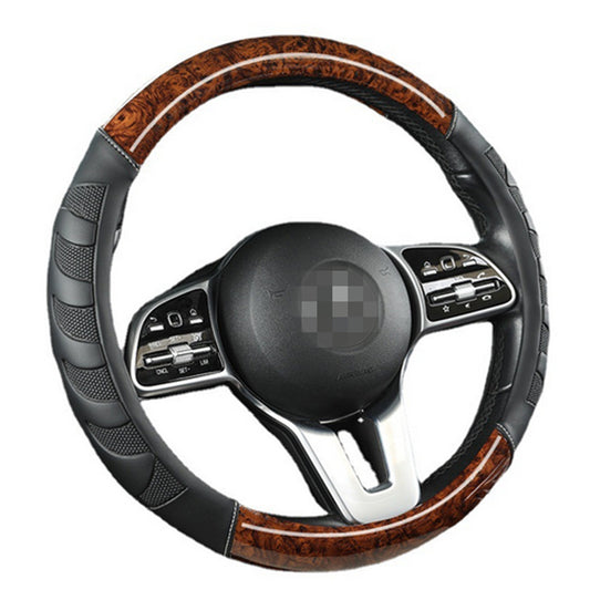 Coffee Leather Car Steering Wheel Cover Breathable Anti-slip Car Accessories