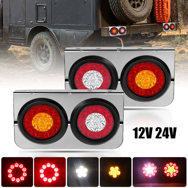 2x 4 Inch Round 32LED Red Amber LED Turn Stop Brake Trailer Tail Lights Truck RV