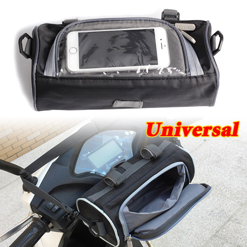 Motorcycle-style handlebar bag with fork storage, shoulder bag with phone case - n