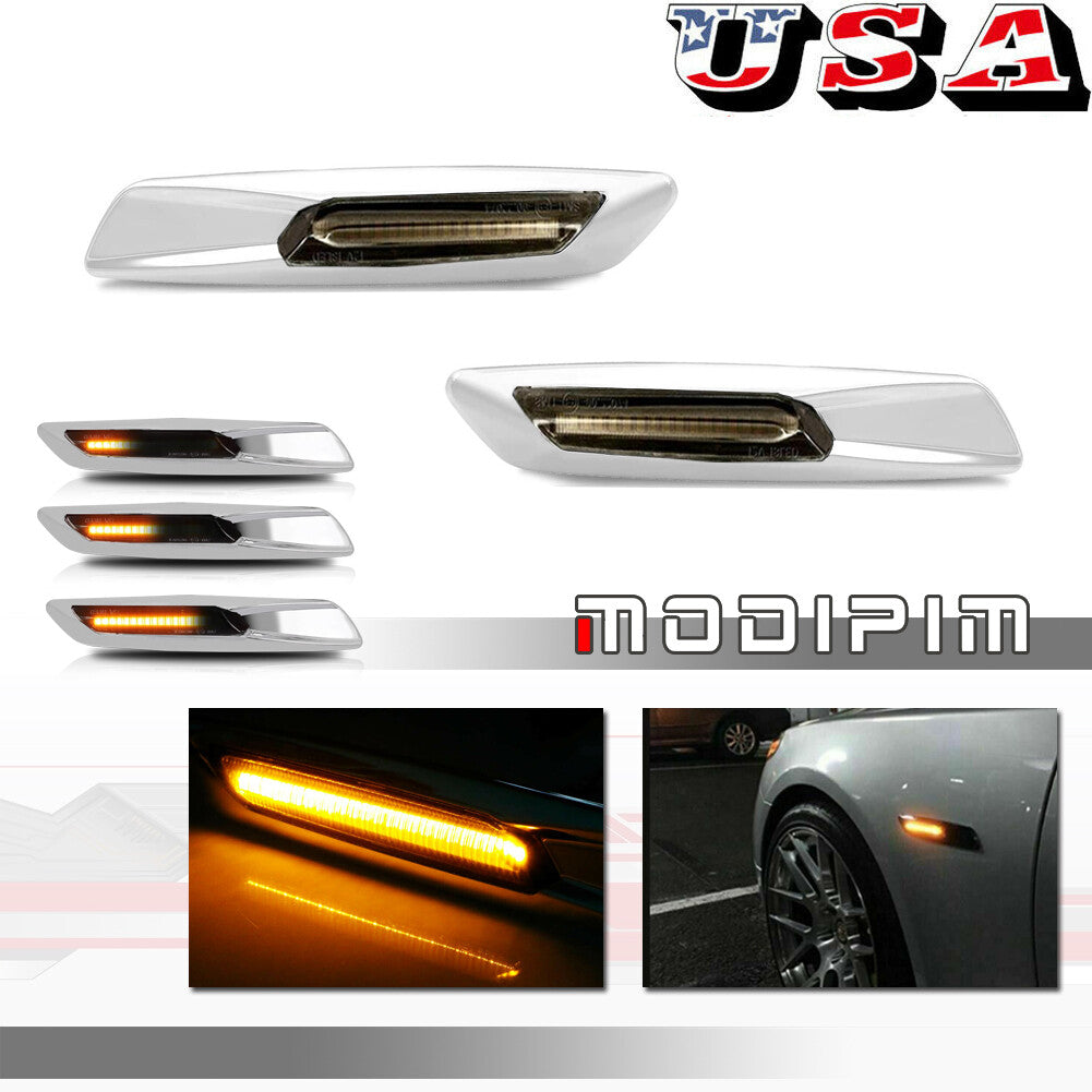 Silver Sequential LED Front Side Marker Lights for 128i 328i 335i 525i 530i - v