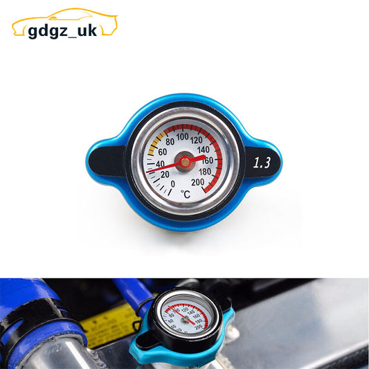 Blue Thermostatic Gauge Radiator Cap 1.3Bar Big Head Water Temp Meter Racing Car
