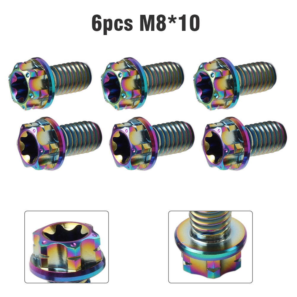 6pcs Bolts Torx Head Flange Screws M8x10mm Rainbow For Motorcycle Bike