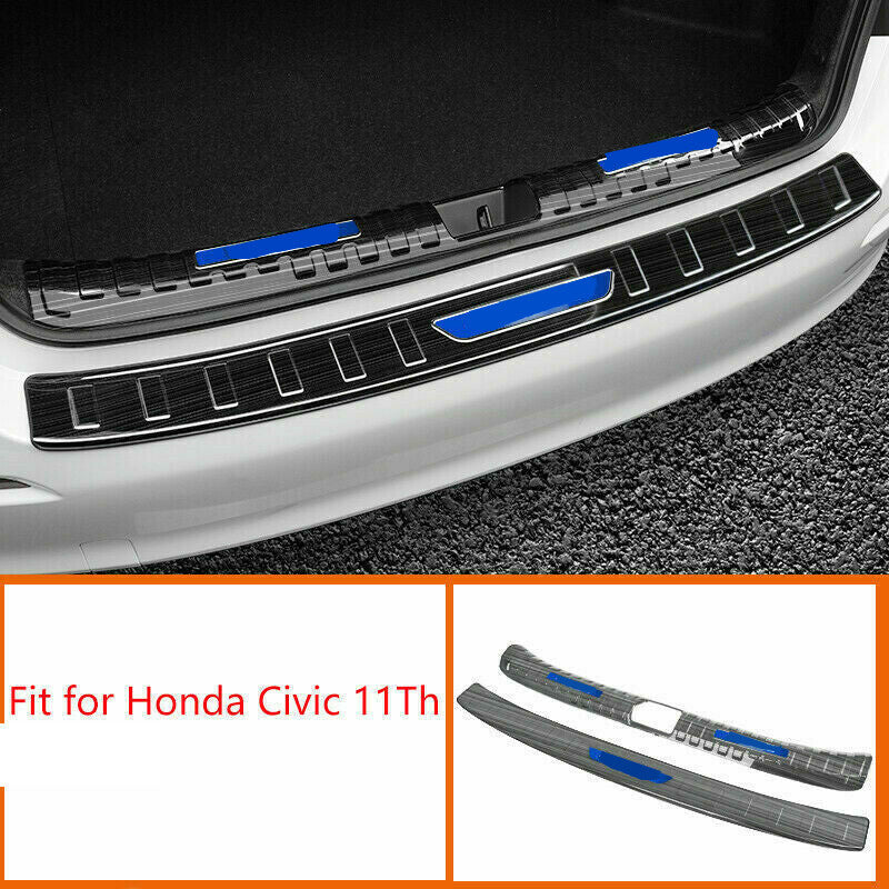 2for Honda for Civic 2022-2023 Black Steel Rear Bumper Guard Sill Plate Cover Trims