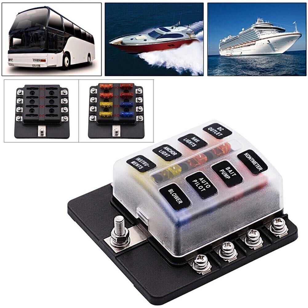 8 Way Circuit Standard LED Fuse Box Block Holder 32V Universal Waterproof Q