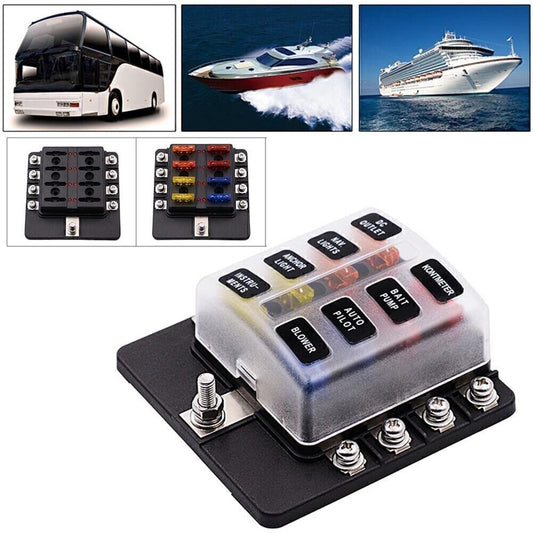 8 Way Circuit Standard LED Fuse Box Block Holder 32V Universal Waterproof Q
