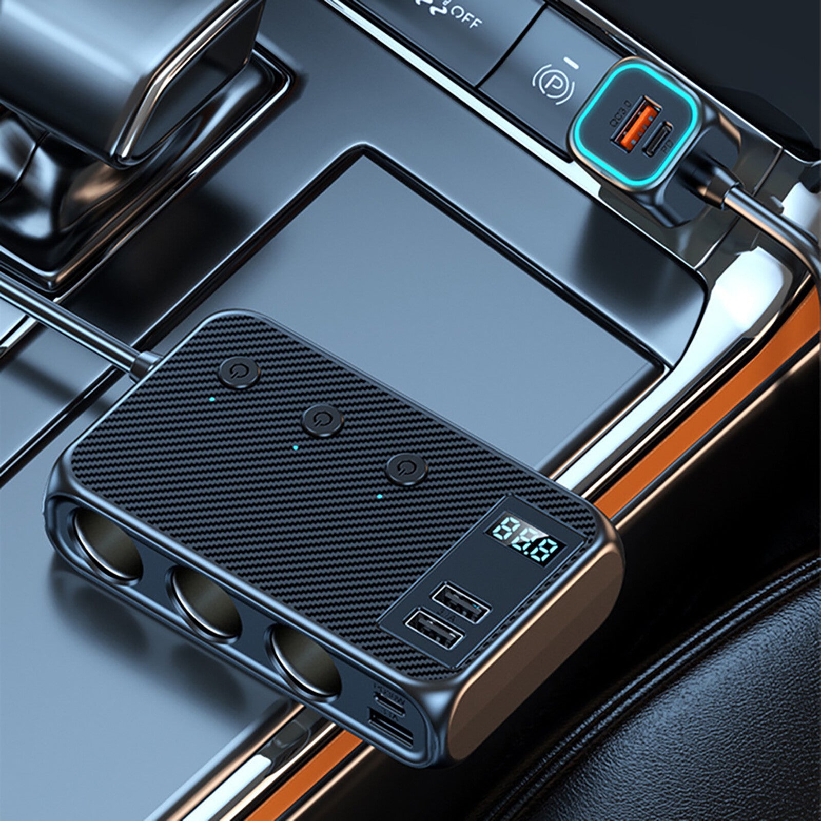 Car 12V Cigarette Lighter Socket Splitter USB-C Fast Charger Power Adapter