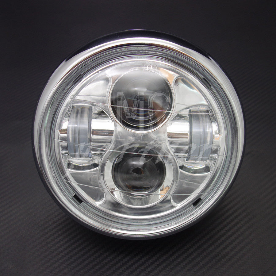 Motorcycle 6.5 Chrome Metal LED Headlight for Harley Cafe Racer Bobber Custom Q