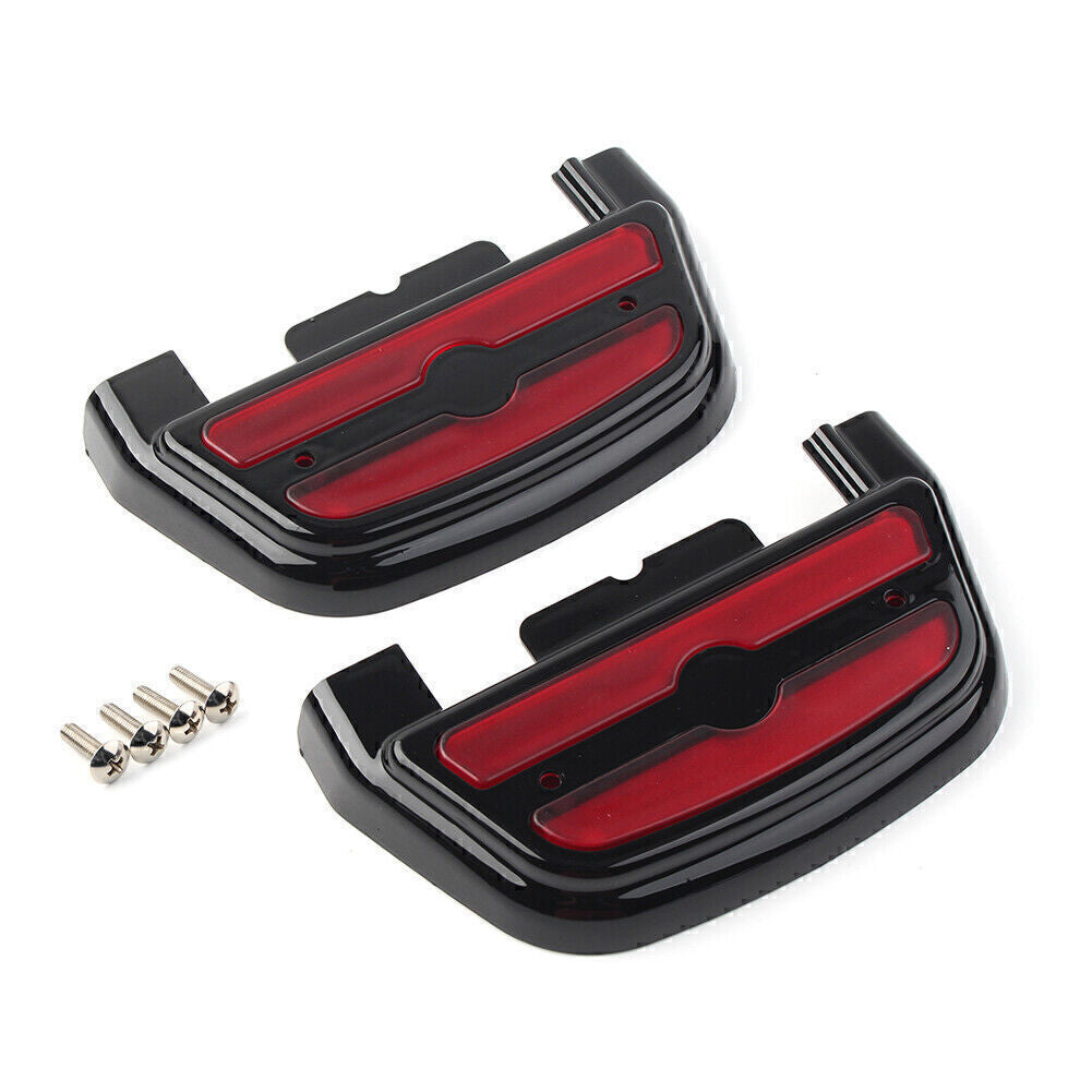 Red LED Light Passenger Footboard Floorboard Cover for Harley Touring Road King