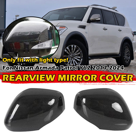for Nissan Armada Patrol 2017-24 2P Carbon Fiber Rearview Mirror Cover Cap Trim