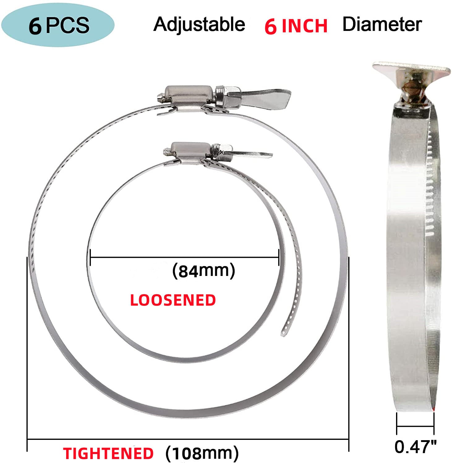 7-inch hose clamp, stainless steel, easy-turn thumb screw, metal clamp, pipe clamp