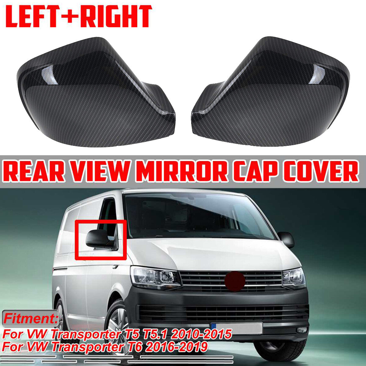 Pair Wing Door Mirror Cover Cap for VW Transporter T5 T5.1 2010-2015 T6 2016-19