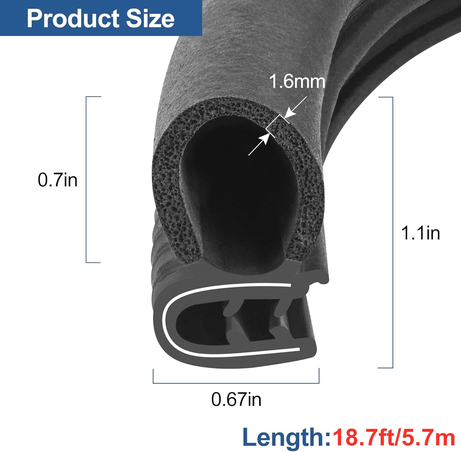 18.7Ft Rubber Car Door Edge Seal Strip with Side Bulb fit Camper RV Boat Truck