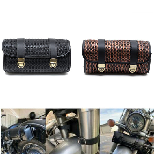Motorcycle PU Leather Retro Weave Tool Side Bag Storage Pouch Basket for Harley Q