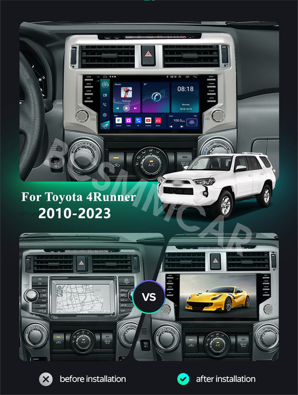For Apple Carplay Fit for Toyota 4Runner 2010-2023 Android Car Stereo Radio GPS