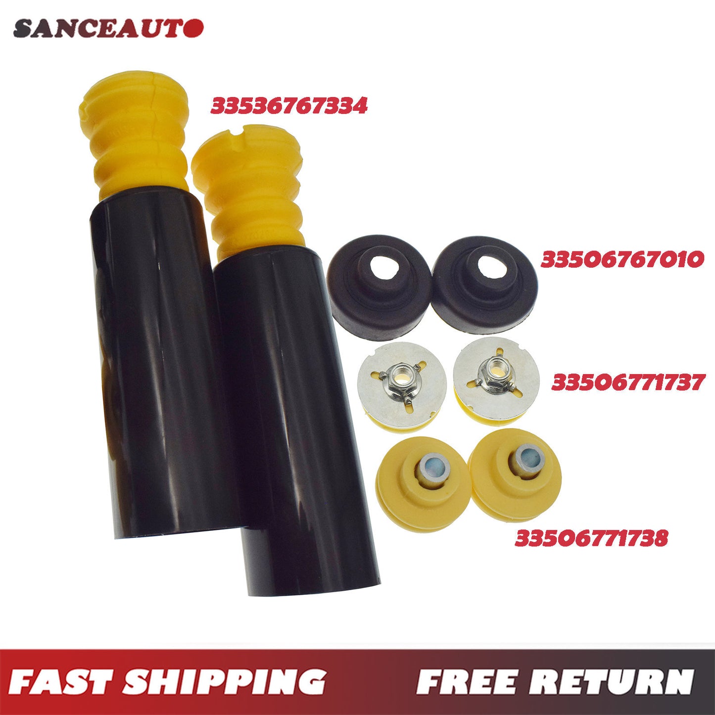 8-piece rear shock absorber kit with upper and lower mounts for E90, E92, 325xi, and 328i (brand new) n