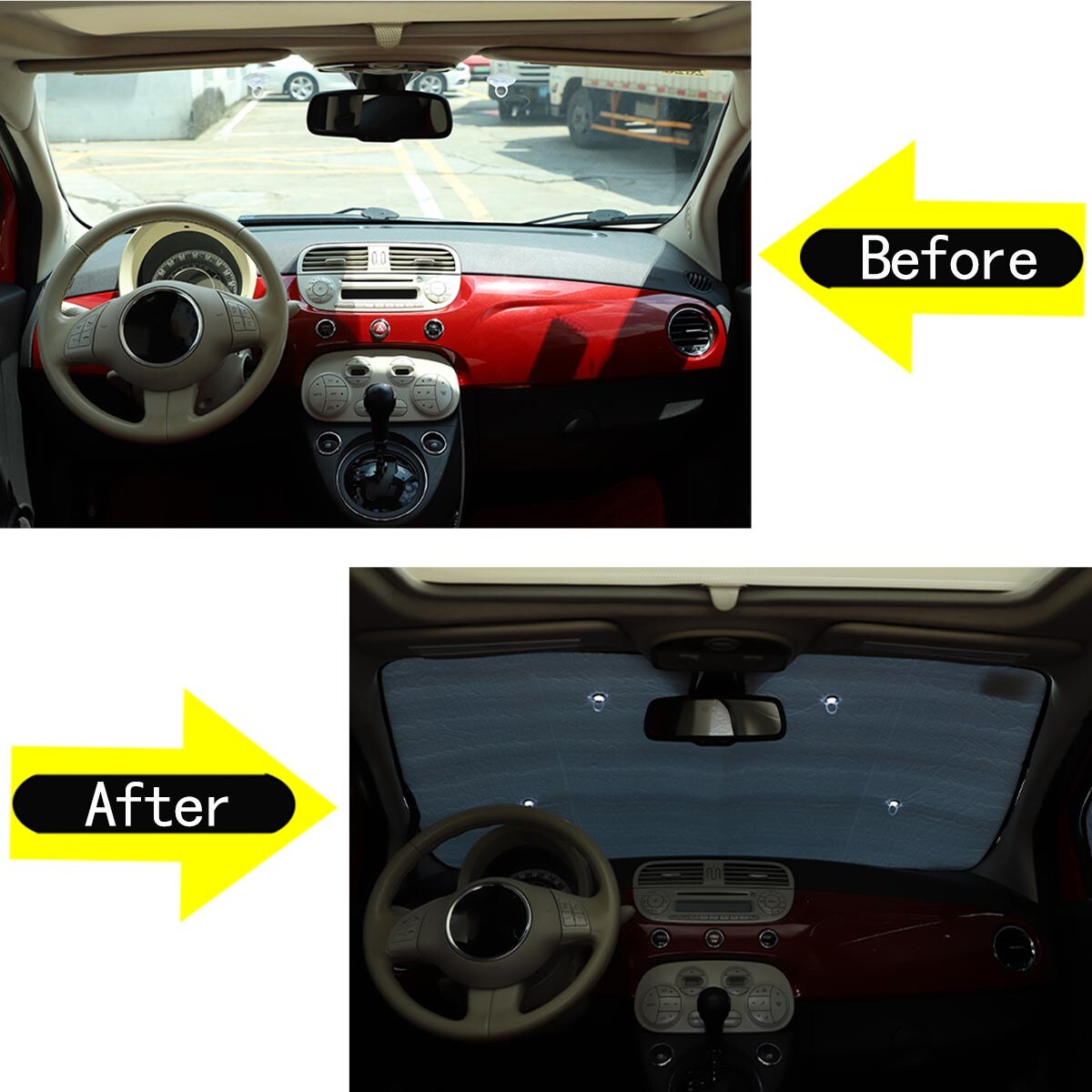 SunShade windshield dashboard protector with UV protection for Fiat 500 2011-2019 6 pieces - n