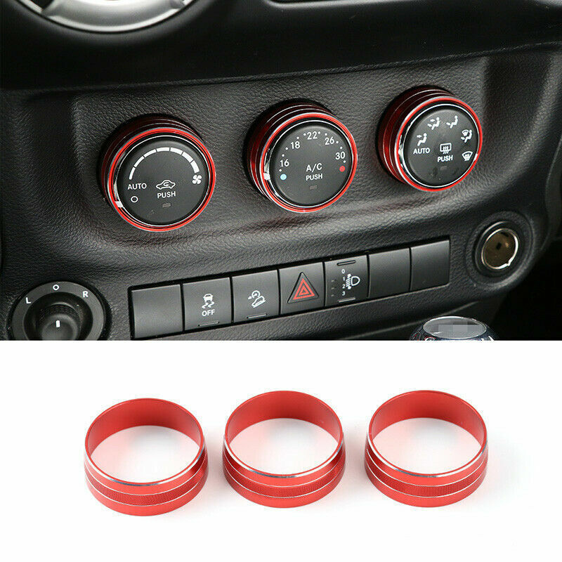 3pcs Red Air Conditioner Switch Knob Cover Trim for Jeep for Wrangler JK JKU 2011-18