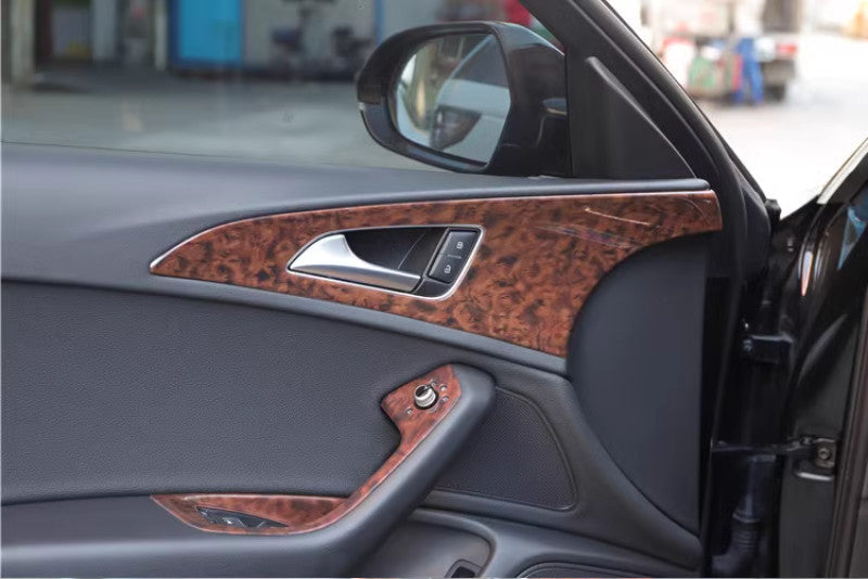 Fit for Audi A6L 2012-18 Agate Wood Grain Inner Door Handle Panel Frame Trim 4P