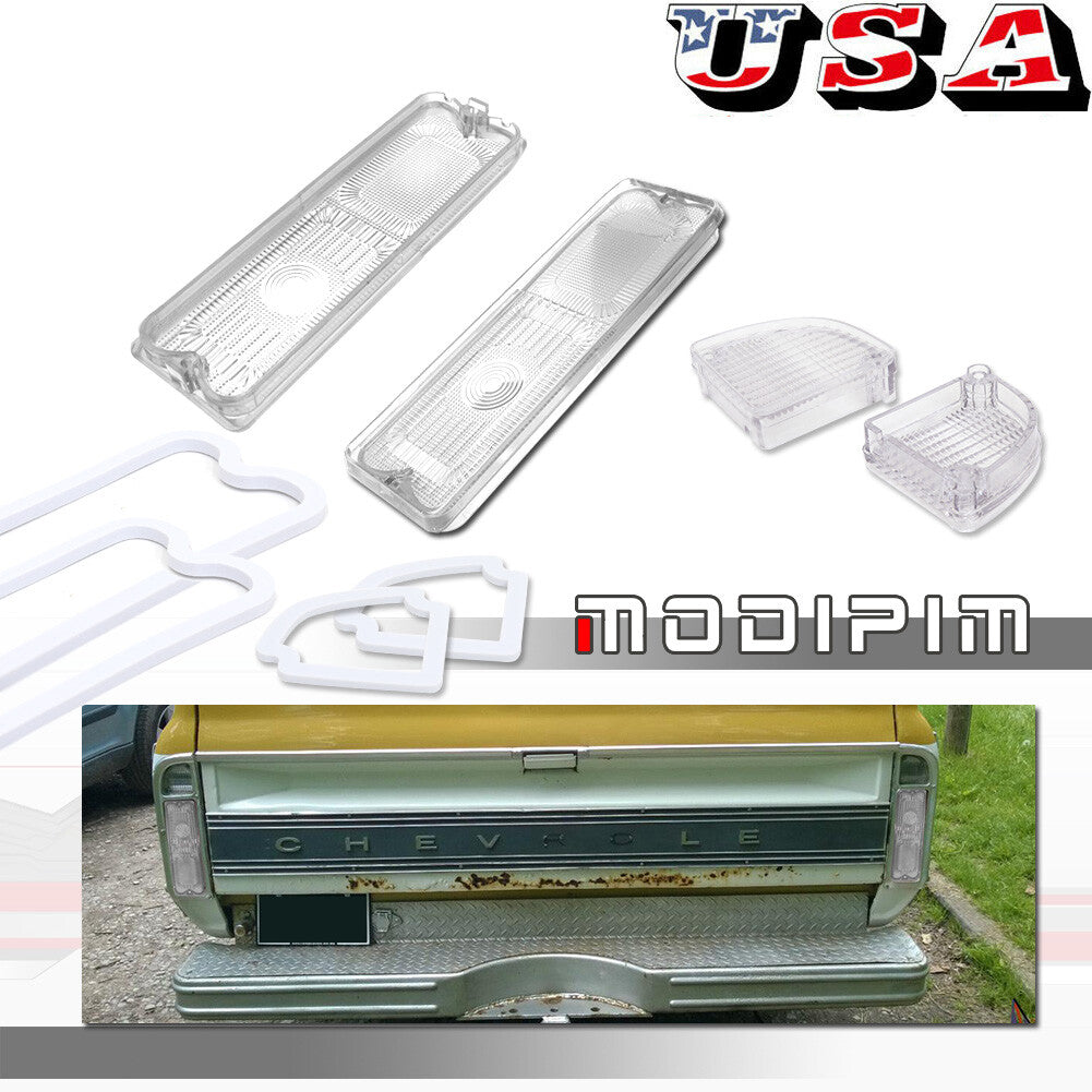 Set / 4 Pickup Tail Light Covers with Washers Clear for and for GMC Trucks 1967 - 1972 - v