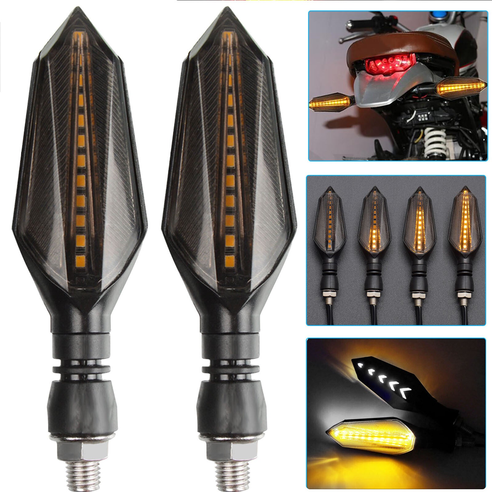 2 x motorcycle LED indicator running effect running light sequential black front rear DE Q