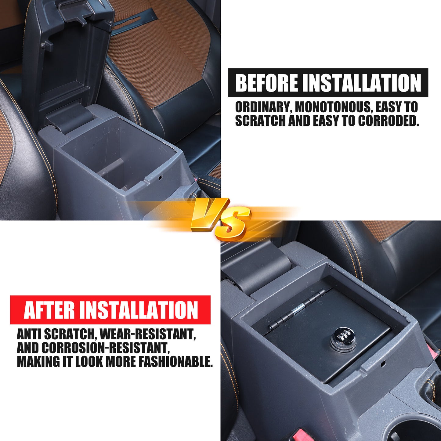 Center console security storage box vault box trim for Ranger 2015 - 21 Black - n
