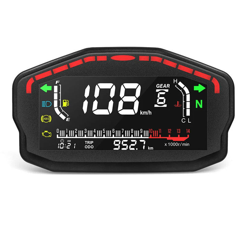 Adjustable Motorcycle Speedometer Dashboard Temperature Gauge LED LCD Odometer