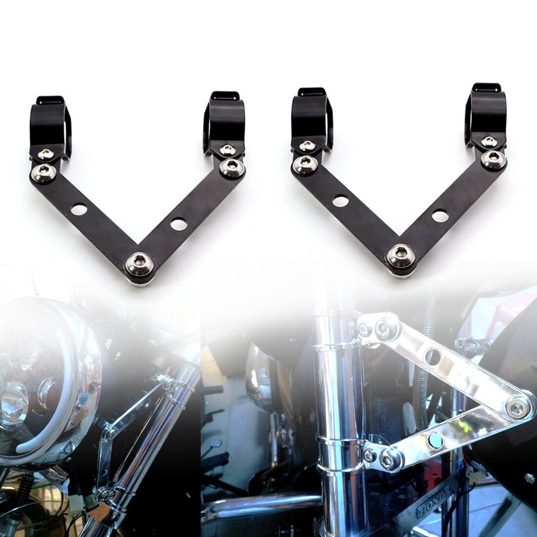 Black 28-41mm Adjustable Headlight Indicator Mounting Fork Bracket for Honda Q